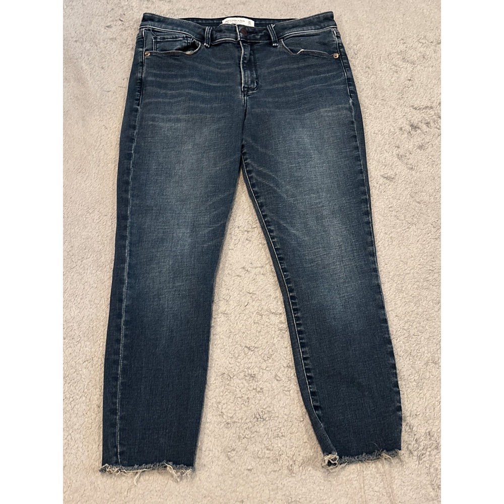 Abercrombie & Fitch Super Skinny Ankle Mid Rise Jeans Raw Hem Dark Wash 30/10S